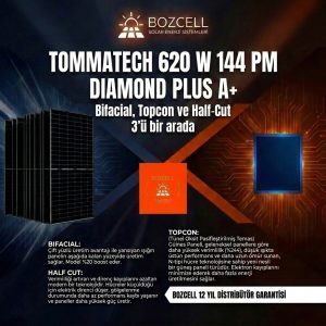 TommaTech 620 W A+ Diamond Bifacial Half Cut Topcon Güneş Paneli