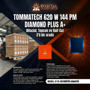 TommaTech 620 W A+ Diamond Bifacial Half Cut Topcon Güneş Paneli 36 Adet